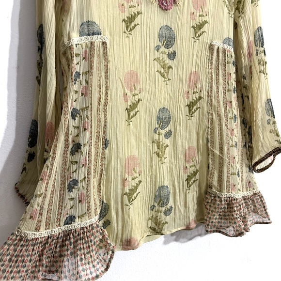 Soft Surroundings boho cottage peasant Serenata Tunic floral beaded EUC size M - Picture 8 of 13